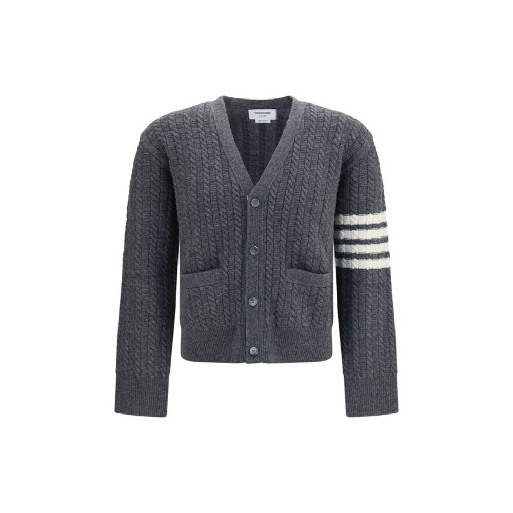 Thom Browne Men V-Neck Sweater With Anchor Embroidery On The Back